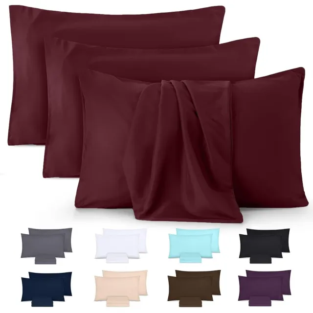 Famanu Bedding Kussensloop (Set van 4) – Makkelijk te onderhouden Zachte geborstelde microvezel – Krimp en vervagingsbestendig (Bourgondië, 50 x 75 cm)