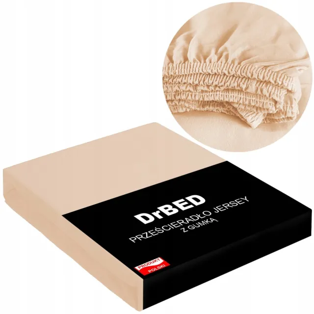 DrBED Jersey Hoeslaken Katoen 160x200 cm - Zacht & overdreven Licht beige