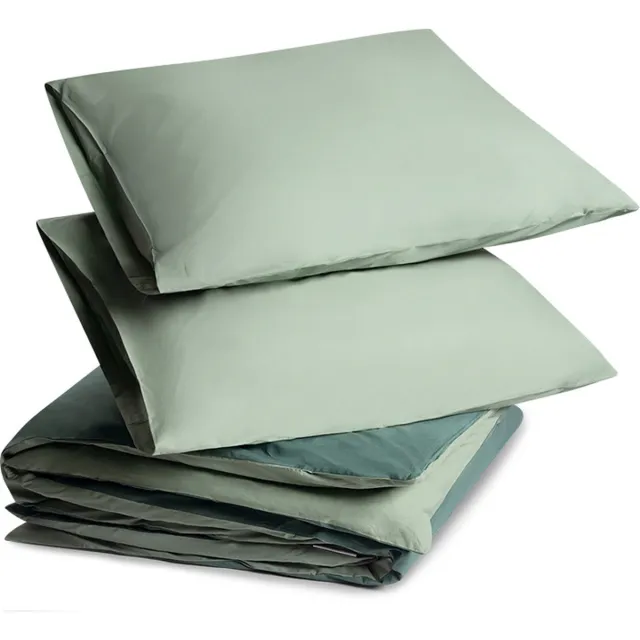 Yumeko dekbedovertrek percal katoen dubbelzijdig jade/bosgroen 240x220 + 2/60x70 - Bio, eco & fairtrade Jade Green/Forest Green