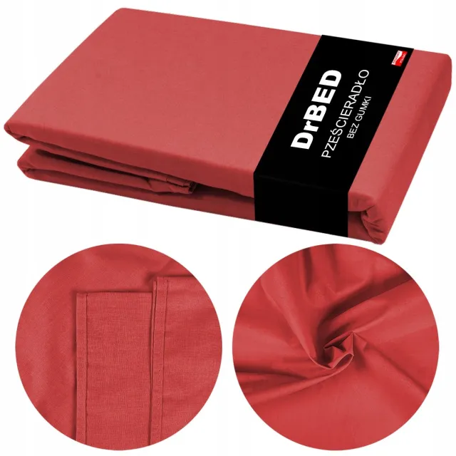DrBED Katoenen Hoeslaken Zonder Elastiek 160x210 Rood, Duurzaam & Ademend Red