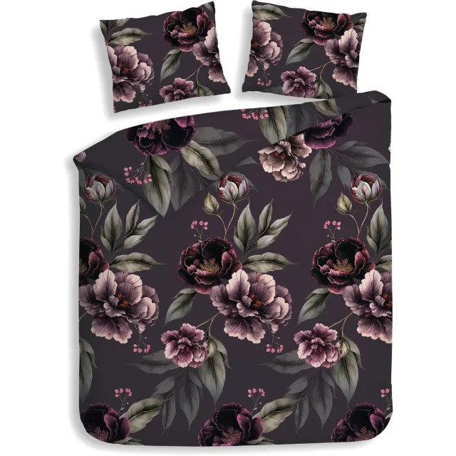 Heckettlane Dekbedovertrek Romee - Bedlinnen met Bloemen print - Paars - Dekbedhoes van 100% Katoen-Flanel Purple