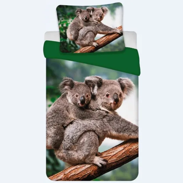 Sweet Home dekbedovertrek Koala 135 x 200 cm (Duitse maat) - 80 x 80 cm - katoen Grijs/Groen