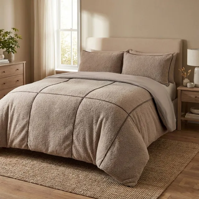 Valking dekbedovertrek Teddy Trim - Eenpersoons - 140x200/220 cm + 1x kussensloop 60x70 cm - Taupe