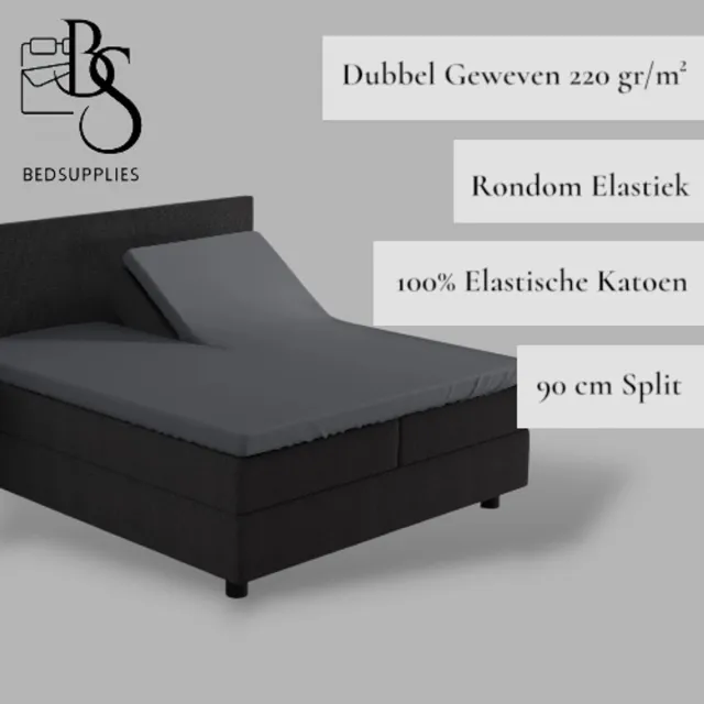 Bedsupplies Luxe Dubbel Geweven Jersey Splittopper Hoeslaken - 180x200/220 - Antraciet