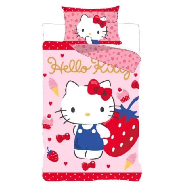 Hello Kitty Aardbei Dekbedovertrek 140 X 200 cm - 70x90 cm - katoen Roze