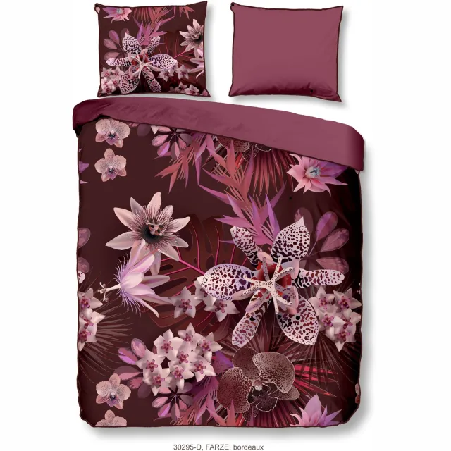 Descanso dekbedovertrek bloemen - 1 persoons 140x200/220 cm - Bordeaux - 100% Katoen satijn