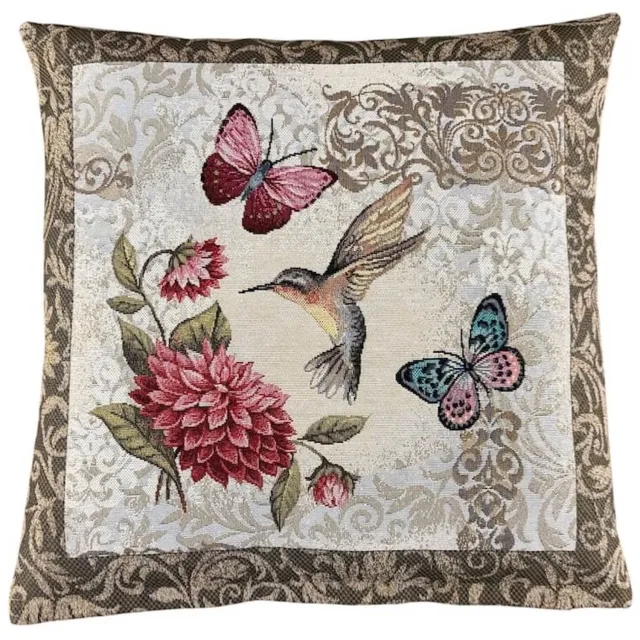DeHome Gobelin Kussenhoes 45x45 cm - Kolibries & Vlinders Veelkleurig