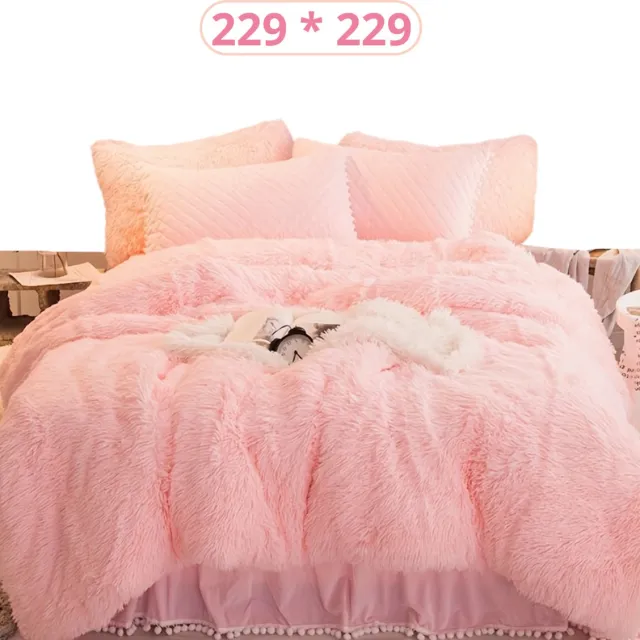 Livano Teddy Dekbedovertrek - Fleece Dekbedovertrek - Fluffy Dekbedovertrek - Pluche - Dekbed - Deken - Inclusief Kussens - Licht Roze 229x229cm