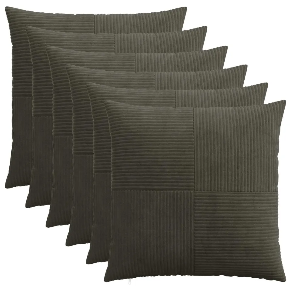 vidaXL Kussensloop 6 st ALMELO Antracietkleurig 65 x 65 cm corduroy, foto 3