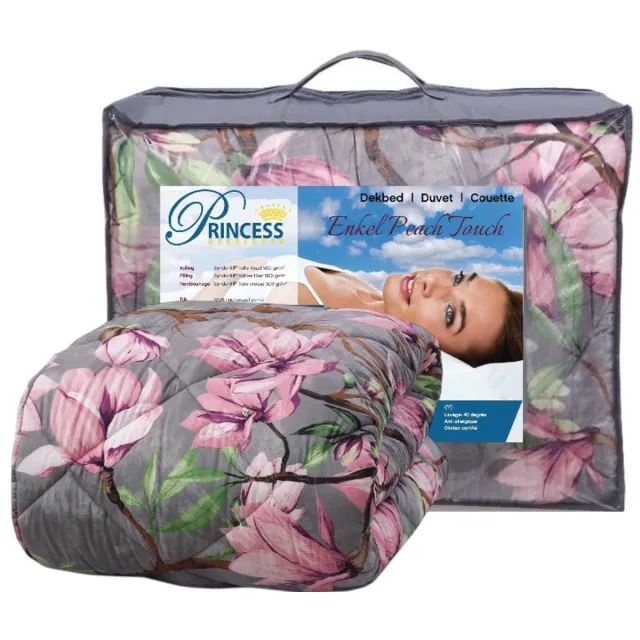 princessdekbedden Princess Eazy Wasbaar - Bedrukt dekbed - 2-in-1 Zonder Overtrek - Eenpersoons Extra lang -140x220 cm - Grijs met Roze Bloemen - Inclusief Kussensloop - Zacht, Warm en Luxe - Magnolia Print Grijs/Roze