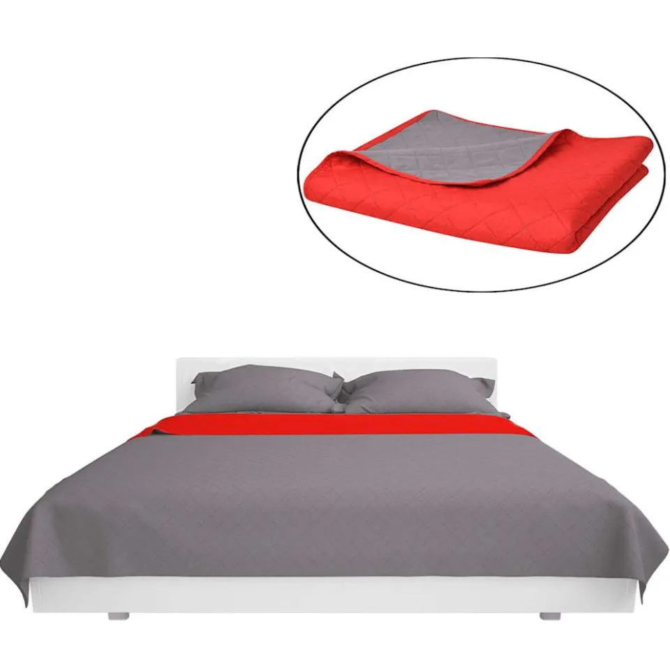 vidaXL Dubbelzijdige quilt bedsprei rood en grijs 220x240 cm, foto 3