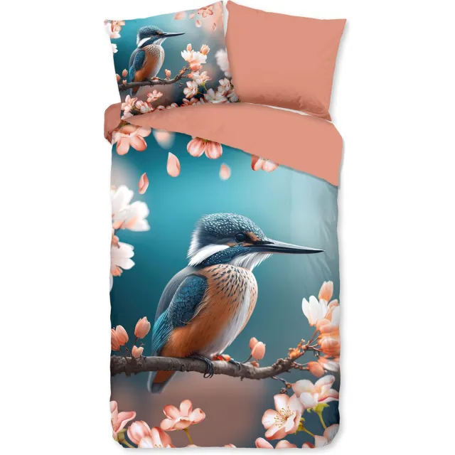 Good Morning dekbedovertrek ijsvogel met bloemen - Multi - 100% Katoen renforce