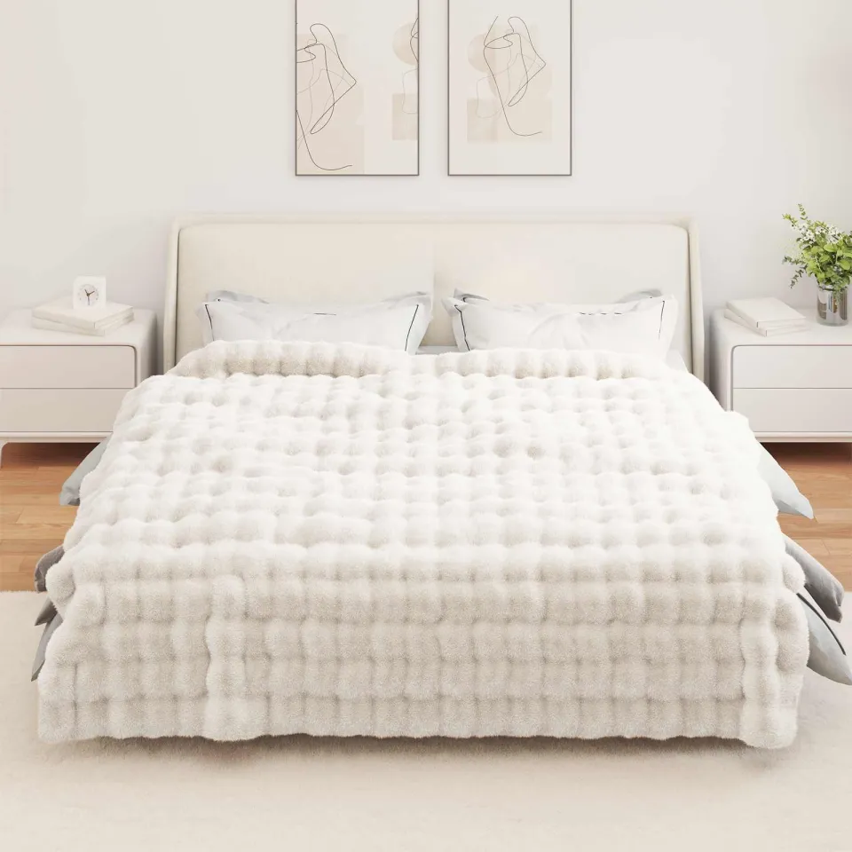 vidaXL Antislip deken van imitatie konijnenbont OLITE Wit 240 x 270 cm, foto 4