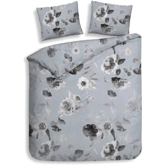 Heckettlane Dekbedovertrek Mira - Mist Grey - Dekbedovertrek van 100% Katoen-Satijn - Dekbedovertrek 260x200-220 cm - Lits-Jumeaux XL - Berlijn Mira Mist Grey