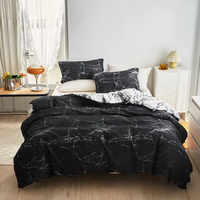 Ibenzoa Hoogwaardige Microvezel Beddengoed Set – 3-Delig, Zwart-Wit Marmer Effect