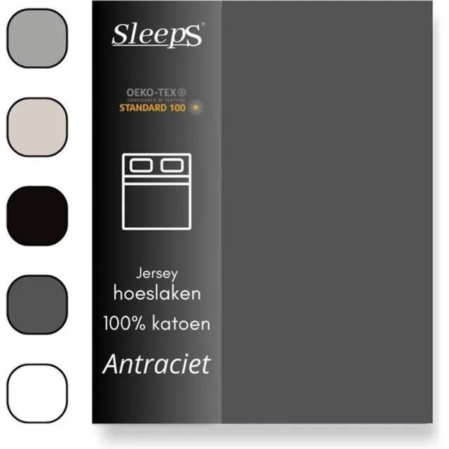 Sleeps Jersey Hoeslaken Katoen - 90x200 cm - Antraciet - Strijkvrij