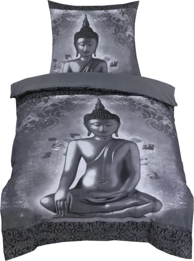 Cotton Club Husch Dekbedovertrek Buddha - 140x200/220 - Zwart/Grijs