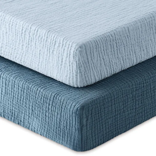 Unyqoos Ademend en Zacht Babyhoeslaken Set van 2 voor Kinderbed 70x140 cm blauw