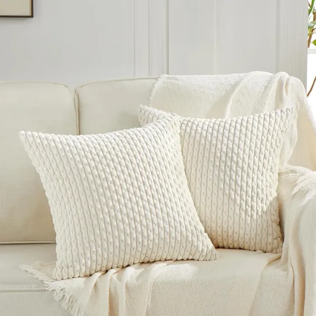 Famanu Kussenhoezen Set van 2 - Bescherming voor je kussens - Superzacht corduroy - Beige/creme 50x50 cm rood
