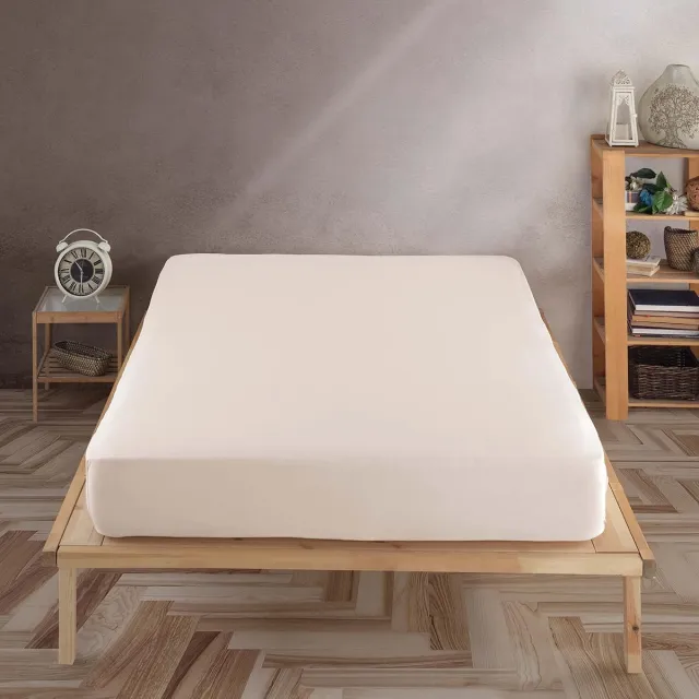 JGS ® Premium jersey hoeslaken 160 x 200 cm, beige – hoeslaken 100% katoen, plat laken 160 x 200 tot 35 cm, matrashoogte beige