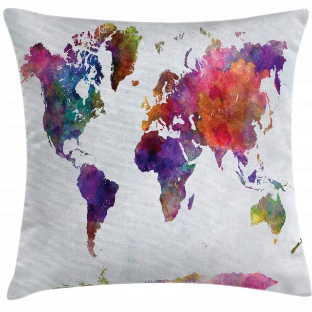 ABAKUHAUS Aquarel Kussenhoes – Wereldkaart – 50x50 cm – Meerkleurig Multicolor