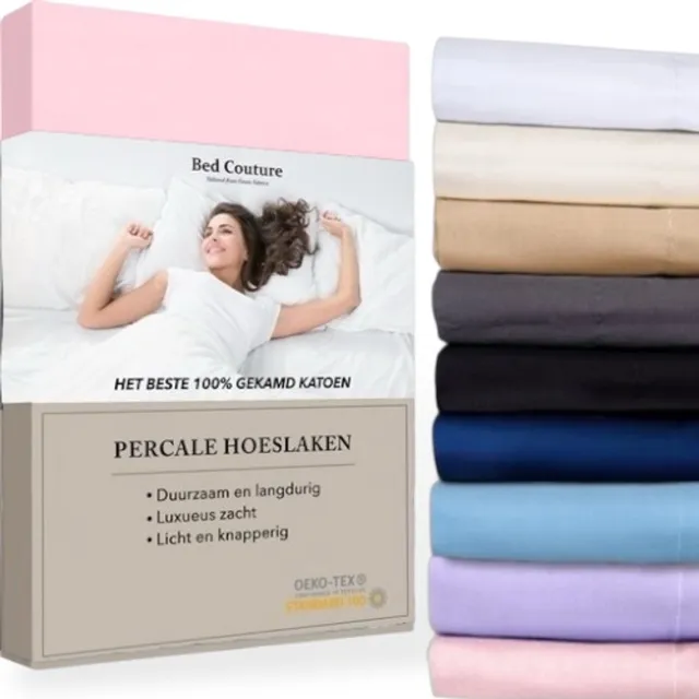 Bed Couture Percale Hoeslaken van 100% hoogwaardig imperial weave Katoen - Eenpersoons 100x200cm - Hoekhoogte 30cm - Ultra zacht en soepel - Roze