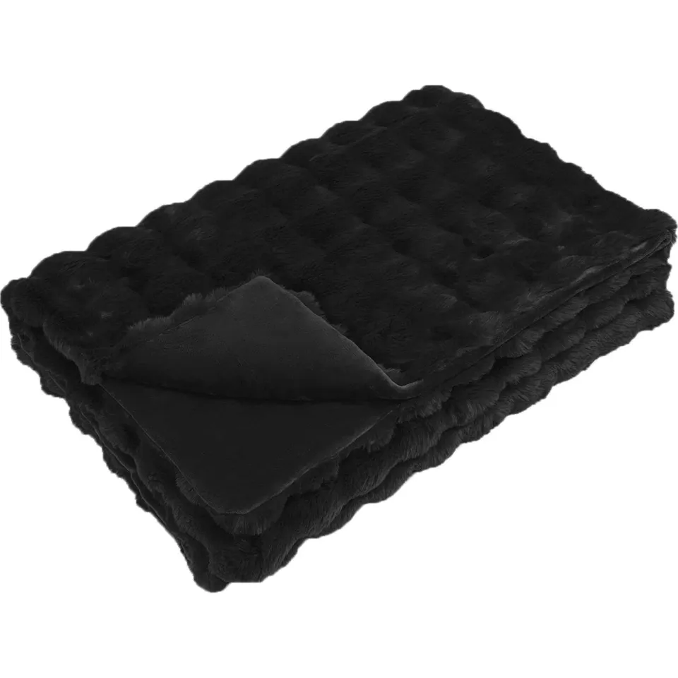 vidaXL Antislip deken van imitatie konijnenbont OLITE Zwart, foto 3
