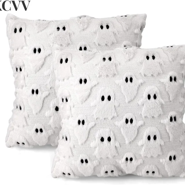 KCVV kussensloop-kussensloop met rits-2-delige Halloween kussensloop 45 x 45 cm - Halloween kussendecoratie voor binnen in de herfst - Halloween beddengoed - Wit