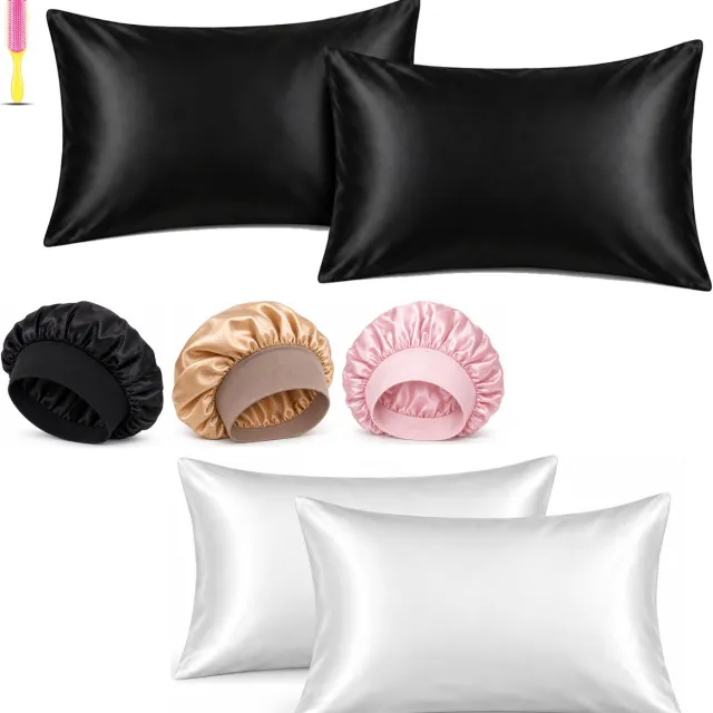Professor Q Haar- en Slaapset - 2 Kussenslopen Wit 60 x 70 cm - 2 Kussenslopen Zwart 60 x 70 cm - Bonnet Roze - Bonnet Zwart - Bonnet Goud - Fusion Pink Borstel Wit | Zwart