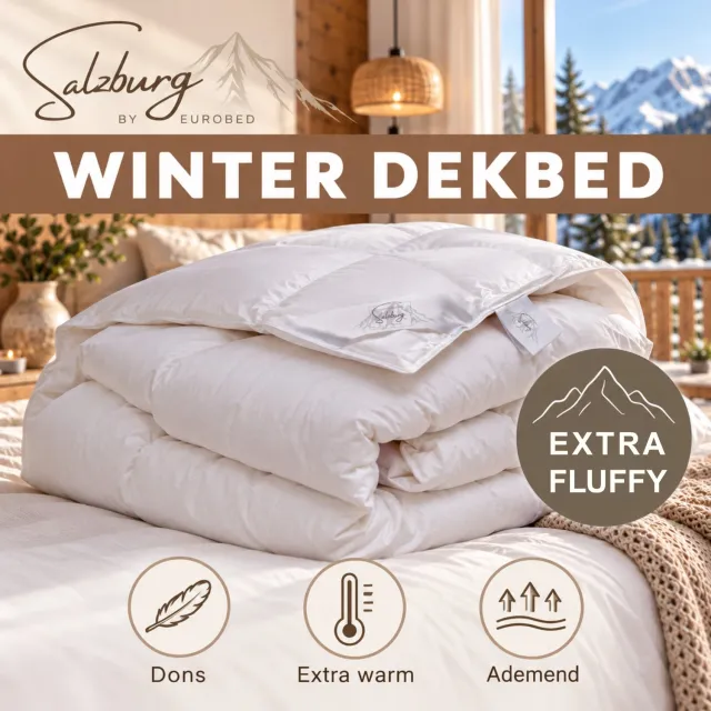 Eurobed Winterdekbed Salzburg - Oostenrijks Schuddons 240x200 - Fluffy Dons Dekbed - Warm Slapen - Warmteklasse 1 - RDS & Nomite Keurmerk - Nederlands Fabrikaat Wit