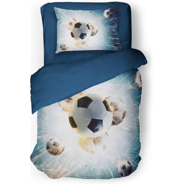 Eleganzzz Kinder Dekbedovertrek Champions Dream - Voetbal Dekbedovertrek - Blue - 140x200/220cm - Dekbedovertrek Kinderen - Micropercal - Eenpersoons Champions Dream Blue