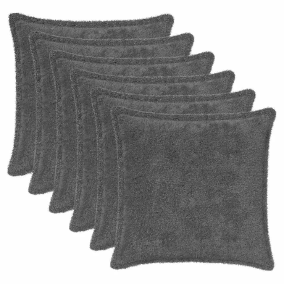vidaXL Kussensloop 6 st HOUTEN Donkergrijs 30 x 30 cm Nep Konijnenbont, foto 3