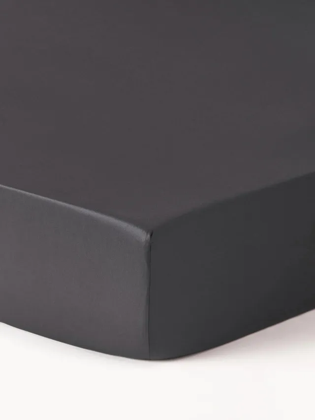 Westwing Collection Katoensatijnen topper hoeslaken Premium Grijs