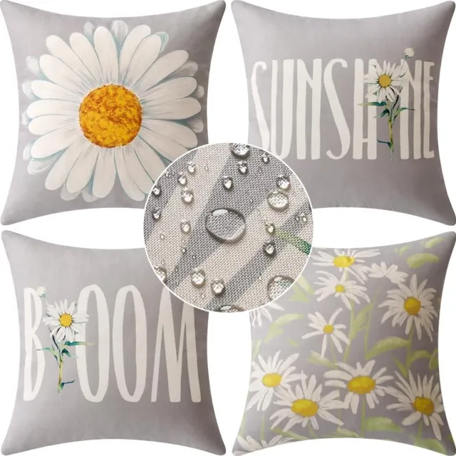 Riokem ® Waterdichte Outdoor Kussenhoezen Set van 4 - Linnen Decoratieve Kussenhoezen Grijze Bloemen 40x40 cm grijs