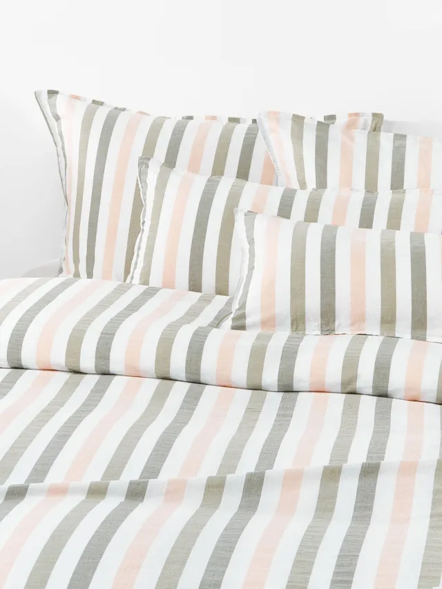 Westwing Collection Gewassen katoenen dekbedovertrek Harriet Groen, Roze, Wit