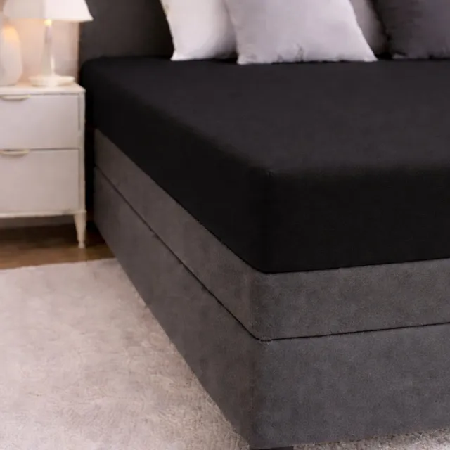24-Bedding Jersey Hoeslaken - 100% katoen - Lits Jumeaux - 180x210 cm - Zwart - 30 cm