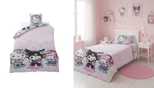 Sanrio Hello Kitty & Friends Dekbedovertrek Hello Kitty My Melody Kuromi - Polykatoen Multi kleuren