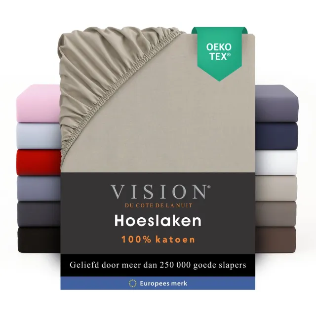 VISION home VISION Hoeslaken - 100% katoen - 200 x 200 cm met ruime hoek van 30cm - Geschikt voor boxspring matras - Beige - Oekotex gecertificeerd