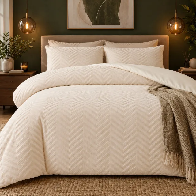 Dormidor Dekbedovertrek Teddy Chevron – Crème – Inclusief 2 Kussenslopen Creme