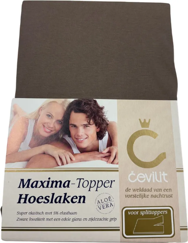 Cevilit Maxima Hoeslaken Taupe– Voor Split toppers – Maat 140 t/m 160 x 220 – Aloë vera – Jersey Stretch – Extra Zwaar – Hoekhoogte ca 20cm -Zijdezachte grip – anti pilling - Strijkvrij - NR 525
