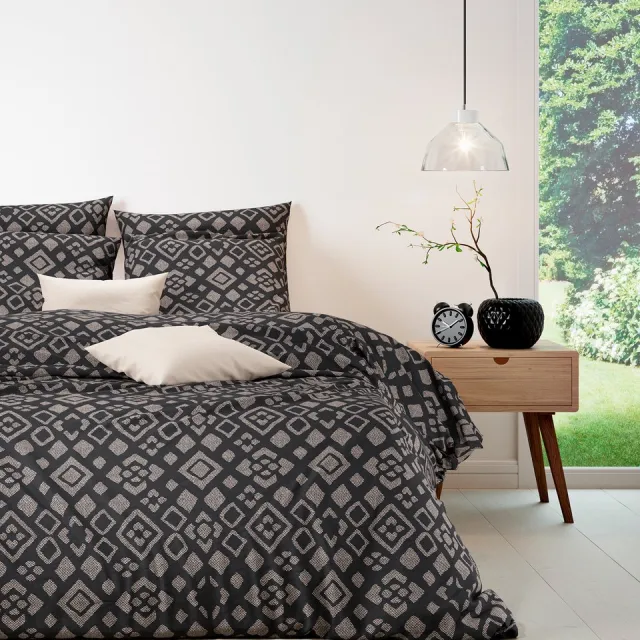 Mistral Home DEKBEDOVERTREK - katoen renforcé - 200 x 200 cm + 2x 65 x 65 cm - tweepersoons - geometrisch - zwart Zwart/Beige
