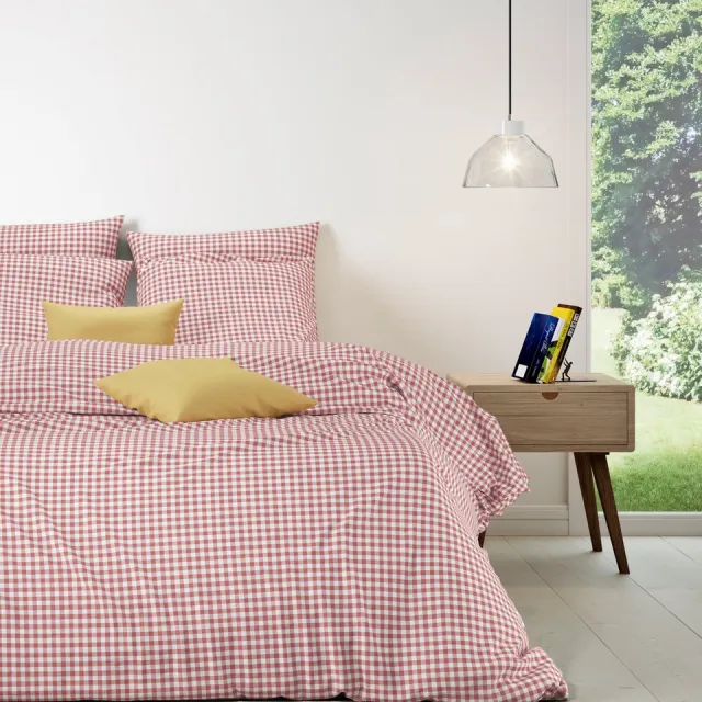 Mistral Home DEKBEDOVERTREK - katoen renforcé - 260 x 240 cm + 2x 65 x 65 cm - extra breed - ruiten - rood Rood/Wit