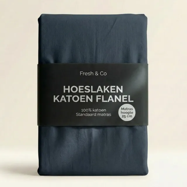 Dekbed-Discounter Fresh and Co Hoeslaken 180 x 210/220 cm - Katoen Flanel - Geschikt voor matrassen tot 25 cm hoog - Wasbaar op 30 graden - Strijkvrij - Navy