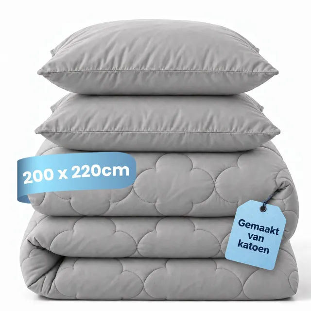 Slaapspeciaal Eazydekbed Prestige Grijs - Wasbaar Dekbed - Dekbed zonder Overtrek - Hoesloos Dekbed - All Year Dekbed - 2 in 1 Dekbed - Incl. 2 Kussenslopen - 200x220 cm - 100% Katoen Stone Grey