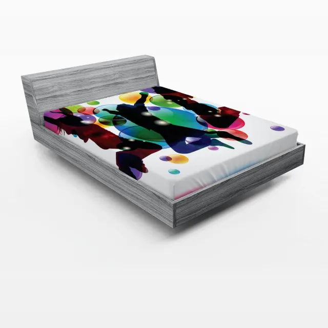 ABAKUHAUS Hoeslaken voor kinderen, Happy People Bubbles, Zachte decoratieve stof met elastische band, 160 x 200 cm, Meerkleurig zwart Multicolor Black