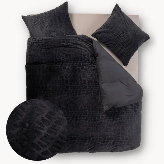 Y-not® Y-NOT - Dekbedovertrek met kussenslopen - Velvet Snake Skin Jet Black - 2 Persoons - 200x200/220 cm Zwart