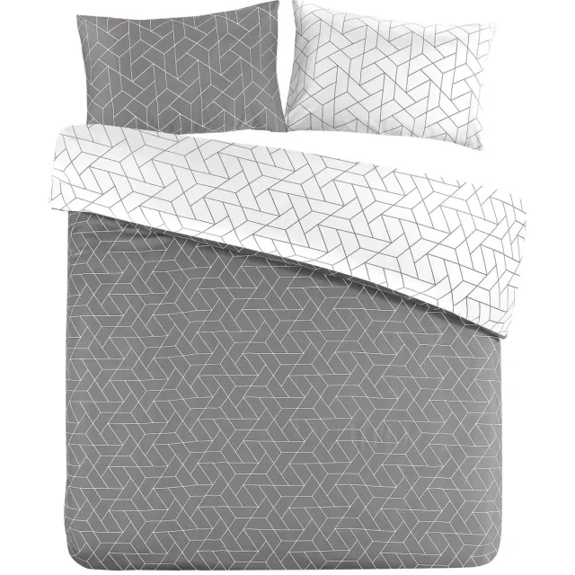Padiro dekbedovertrek 140 x 240 cm - Katoensatijn - Grijs - Geometrisch patroon - dubbelzijdig design - Met 1 kussensloop 60 x 70 cm - 2-delig voor 1 persoon