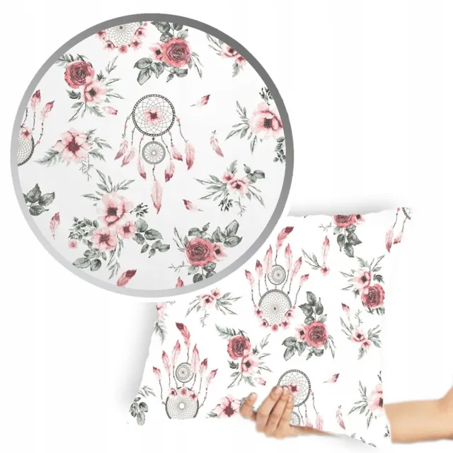 Designpremium Dekoratieve Kussensloop Dromenvanger & Bloemen 70x80 cm Katoen Wit, Roze