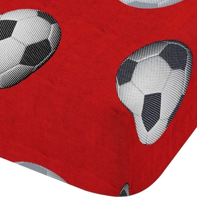 CL 1-persoons voetbal hoeslaken rood met ballen / voetballen en kleine sterren / sterretjes incl. groen kussensloop “goal” eenpersoons 91 x 191 cm (beddengoed kinderkamer / slaapkamer)