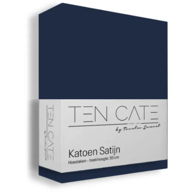Ten Cate Hoeslaken 90x220 - Katoensatijn - Hoeslakens - Geschikt voor boxspring en matras - Hoekhoogte 35cm - Elastiek Rondom - Strijkvrij - Koningsblauw